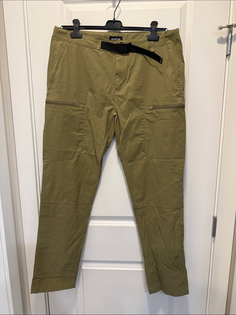 Burton Olive Cargo Pants with Built-In Black Webbing Belt